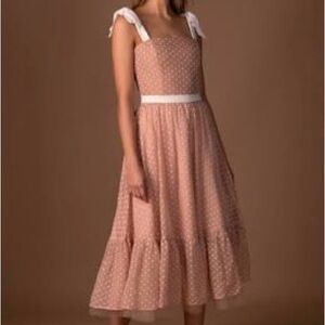 NADINE MERABI Pink Lace Midi Dress